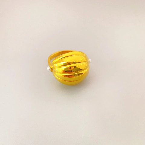 Französischer Muskatnuss Kupfer Ring Vergoldet Rippenstruktur Mit Kunstperle Für Damen Vintage Eleganter Zeigefingerring
