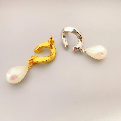 Boucles d'Oreilles en Imitation Perle Forme de Larme Avec Tige en Argent Sterling 925 Laiton Torsadé Plaqué Or 18K Bijoux Mode Femme