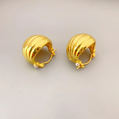Französischer Stil Messing 18K Vergoldet Strukturierte Kugelohrringe Elegante Retro Schmuck Mit Künstliche Perle Für Frauen