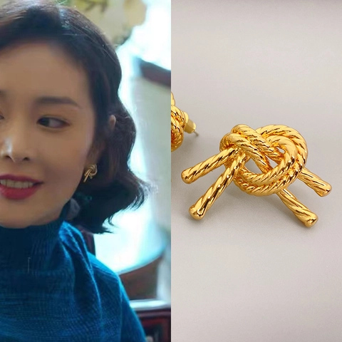Pendientes De Botón Con Nudo Y Poste De Plata De Ley 925 Vintage Cuerda Trenzada Cobre Bañado En Oro De 18K Lujo Mujer