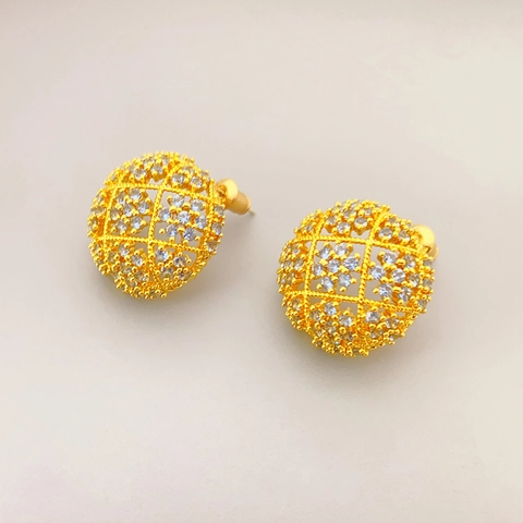 Holle Ronde Bal Oorknopjes Zirconia Ingelegd Luxe Verguld Messing Met 925 Sterling Zilveren Oorbelpost