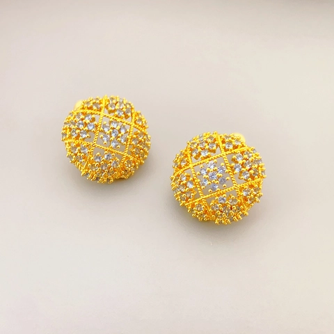 Holle Ronde Bal Oorknopjes Zirconia Ingelegd Luxe Verguld Messing Met 925 Sterling Zilveren Oorbelpost
