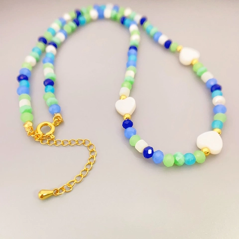 18K Gold Plated Copper Necklace With Cultured Pearl Heart Shell Multicolor Beads Choker For Women Fashion Jewelry Gift