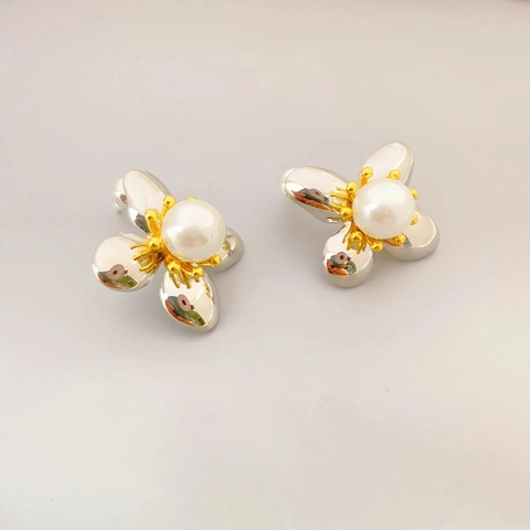 Orecchini A Lobo A Fiore Con Perla Artificial E Perno In Argento Sterling 925 Gioielli In Ottone Elegante Vintage Da Donna