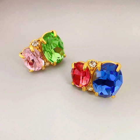 Oval Crystal Glass Stud Earrings With 925 Sterling Silver Earring Post Vintage Candy Color Brass Jewelry For Women