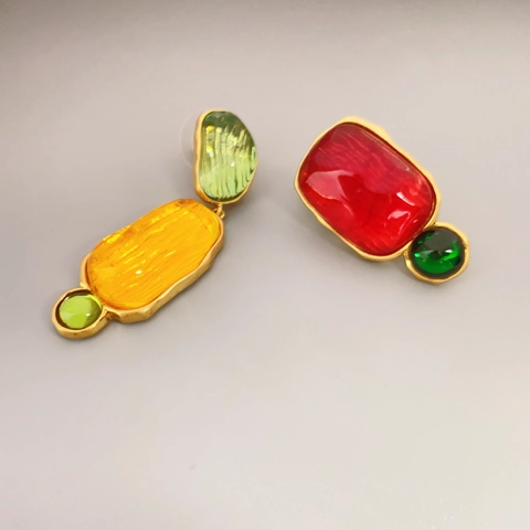 Pendientes Colgantes Geométricos De Resina Color Caramelo Vintage Con Base De Latón Y Poste De Pendiente De Plata De Ley 925