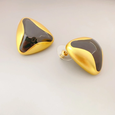 Orecchini A Lobo Triangolari Vintage Ottone Placcato Oro 18K Smalto Geometrico Donna Con Perno In Argento Sterling 925