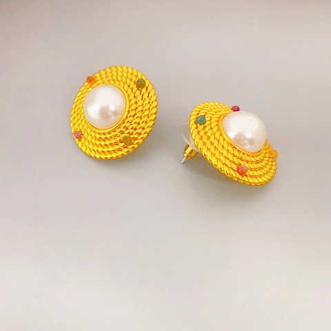 Vintage Barock Runde Faux Künstliche Perle Ohrstecker Mit 925 Sterling Silber Ohrstift Gold Geflochten Bunter Straß Schmuck Für Damen