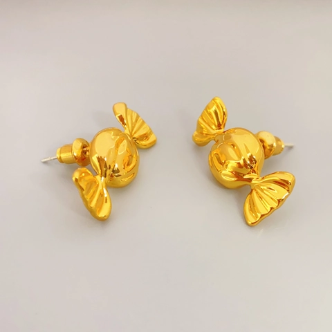 Candy Shape Gold Plated Copper Stud Earrings With 925 Sterling Silver Earring Post Chic Elegant Fashion Jewelry For Women