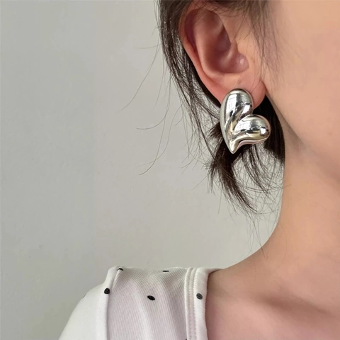 Stainless Steel Heart Stud Earrings 3D Love Heart Mirror Polished Minimalist Chic Jewelry For Women Fashion Accessory