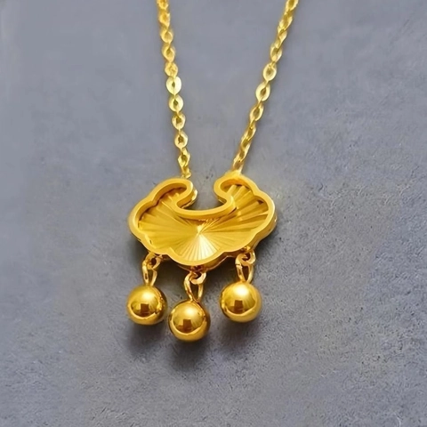 Ruyi Lock Anhänger Halskette Titanstahl Gold Überzogen Radial Textur Ethnischen Stil Schmuck Für Frauen