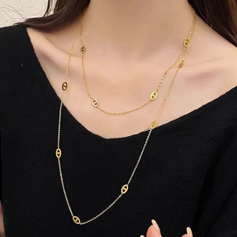 Collana Lunga A Catena Di Ancora Acciaio Inossidabile Geometrico Naso Di Maiale Minimalista Stratificazione Gioielli Donna