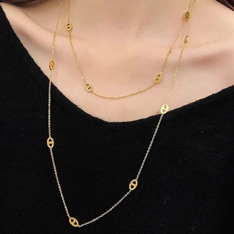 Collana Lunga A Catena Di Ancora Acciaio Inossidabile Geometrico Naso Di Maiale Minimalista Stratificazione Gioielli Donna