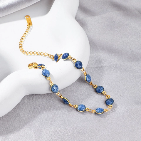 18K Gold Plated Stainless Steel Round Glitter Drip Oil Charm Bracelet For Women Colorful Sparkle Adjustable Chain Jewelry