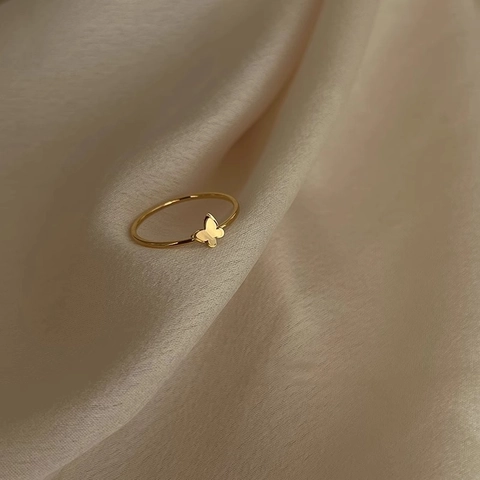 Schmetterlingsring Doppellagig Titanstahl Vergoldet Französisches Vintage Minimalistisches Filigraner Schmuck Für Damen