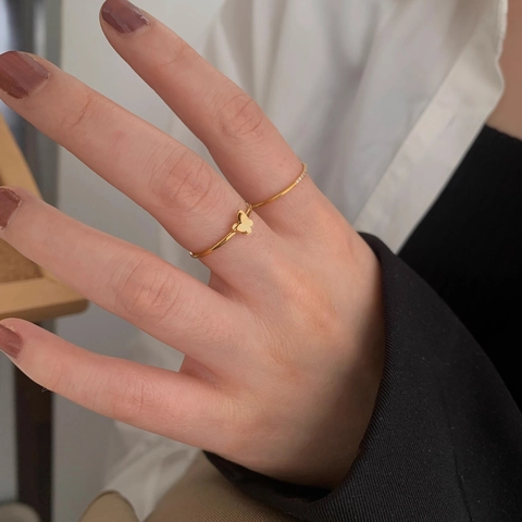 Schmetterlingsring Doppellagig Titanstahl Vergoldet Französisches Vintage Minimalistisches Filigraner Schmuck Für Damen