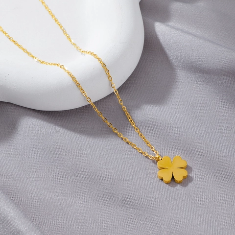 Four Leaf Clover Necklace And Stud Earrings Titanium Stainless Steel Lucky Minimalist Jewelry For Women Elegant