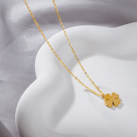 Minimalist Stainless Steel Four Leaf Clover Necklace And Stud Earrings For Women Gold Plated Lucky Flower Choker Jewelry Gift
