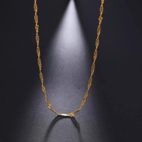 Water Wave Chain Necklace 18K Gold Plated Stainless Steel Minimalist Shiny Plain Jewelry For Women