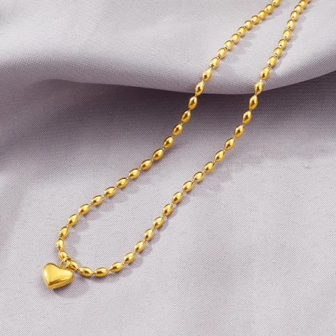 Collana Con Ciondolo A Cuore Acciaio Al Titanio Placcato Oro 18K Catena A Chicchi Di Riso Gioielli Per Donna