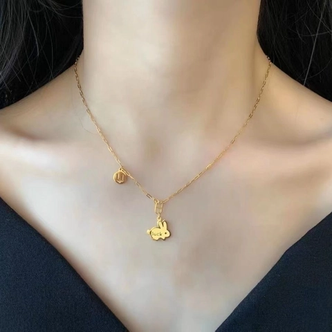 Women Gold Plated Stainless Steel Rabbit Pendant Necklace With Luck Engraving Minimalist Animal Fashion Necklaces Jewelry