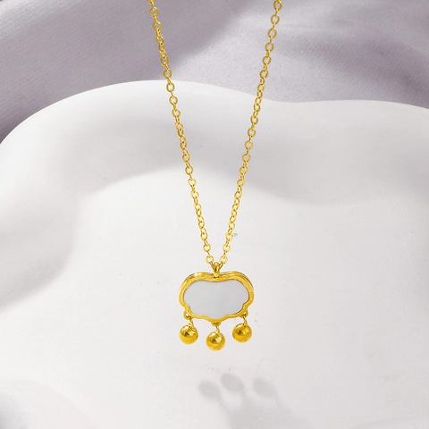 Chinese Style Ruyi Longevity Lock Pendant Necklace Stainless Steel White Mother Of Artificial Pearl Elegant Jewelry For Women