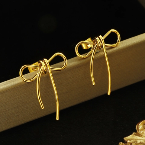 Schleife Ohrstecker Vergoldet Titanstahl Minimalistisches Liniendesign Schicker Eleganter Schmuck Für Frauen