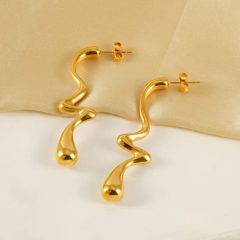 Pendientes De Botón Con Forma De Ola Irregular Chapados En Oro De 18K Acero Inoxidable Lava Fluida Joyería Moderna Para Mujer