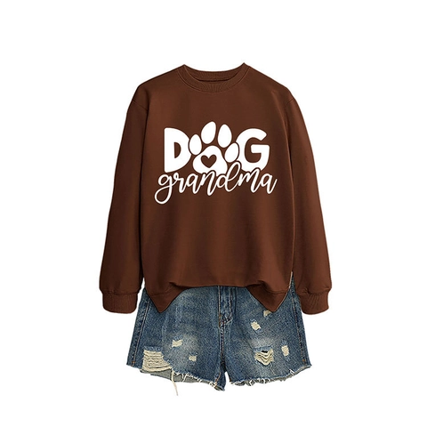 Damen Casual Dog Grandma Print Sweatshirt Rundhalsausschnitt Langarm Pullover Locker Geschnitten Rippbündchen Haustier Liebhaber Herbst Winter Top