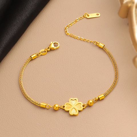 Kleeblatt Herz Blume Armband Edelstahl Vergoldet Mesh Kette Romantischer Süßer Schmuck Für Damen