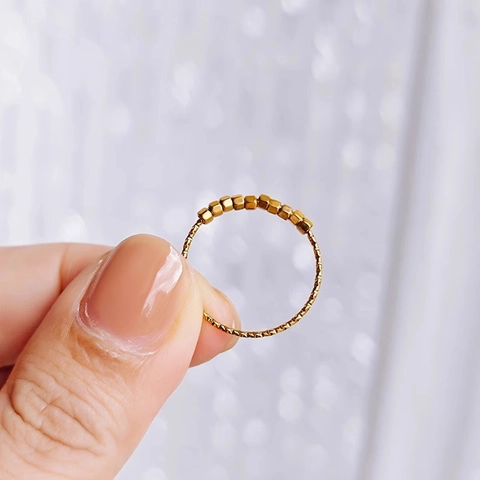 Minimalist Stainless Steel Ring For Women Geometric Square Cube Beads Textured Fine Band Gold Silver Plated Fashion Finger Jewelry