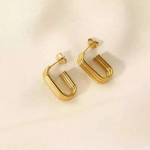 Edelstahl U-Förmige Ohrstecker Gerippt Geometrisch Multi Linie Minimalistischer Stil Schmuck Für Frauen Gold Vergoldet