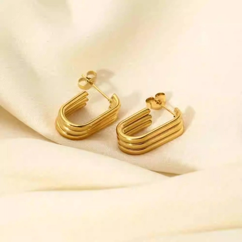 Edelstahl U-Förmige Ohrstecker Gerippt Geometrisch Multi Linie Minimalistischer Stil Schmuck Für Frauen Gold Vergoldet