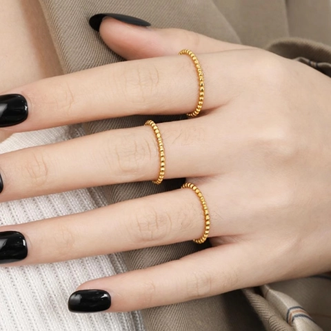 Minimalistischer Perlenring Edelstahl 18K Vergoldet Stapelbar Perlen Ring Für Damen Französischer Stil