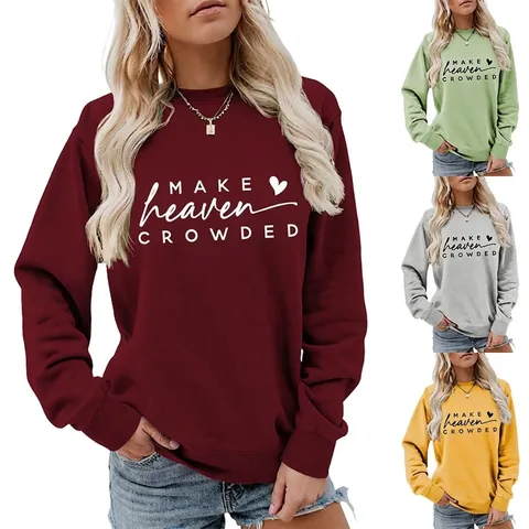 Felpa Donna Cotone Poliestere Girocollo Manica Lunga Allentata Casuale Stampa Lettere Make Heaven Crowded Pullover