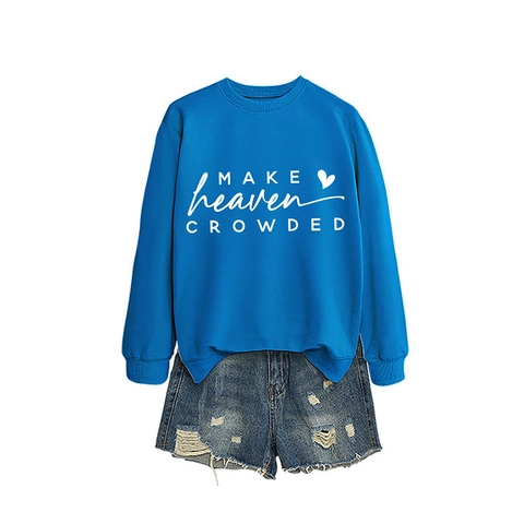 Felpa Donna Cotone Poliestere Girocollo Manica Lunga Allentata Casuale Stampa Lettere Make Heaven Crowded Pullover