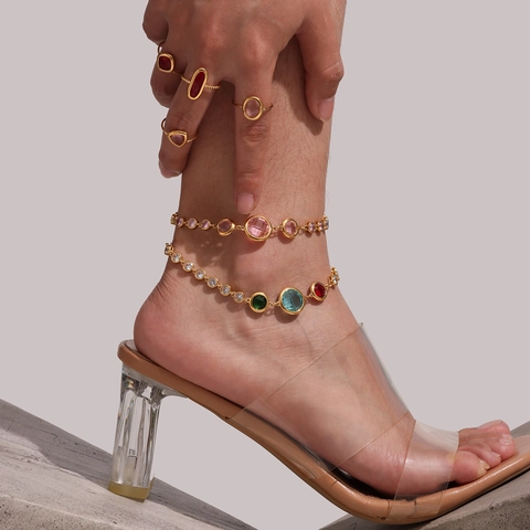 Cavigliera in Acciaio Inossidabile con Pietra in Vetro Ceco per Donna Cavigliera Boemia Minimalista Gioielli Geometrici con Zirconia