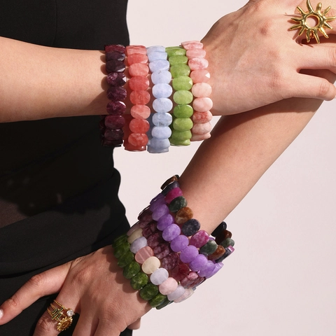 Bracelet en Perles de Pierre Naturelle pour Femmes Bijoux en Acier Inoxydable de Haute Qualité Perles Ovales Facettées Chaîne Élastique Cadeau
