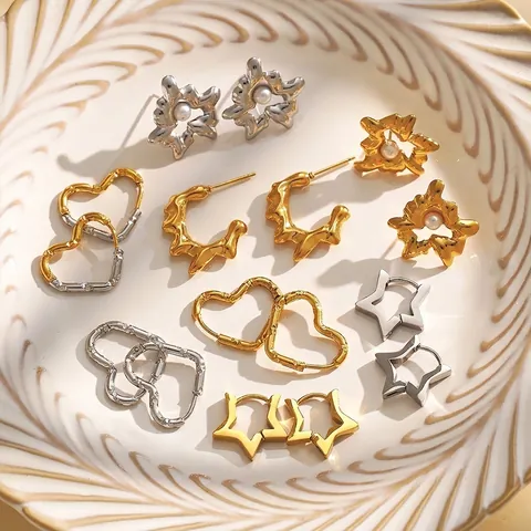 Heart Star Irregular Earrings Stainless Steel Shell Bead Geometric Lava Texture Minimalist Accessories Women