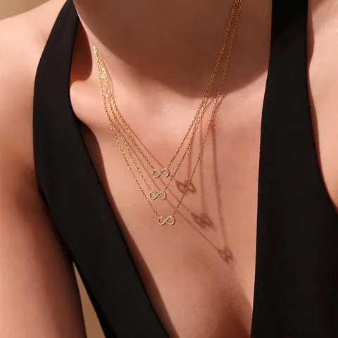 Infinity Symbol Necklace Stainless Steel With Zircon Elegant Gold Plated Clavicle Chain For Women Fashion Jewelry