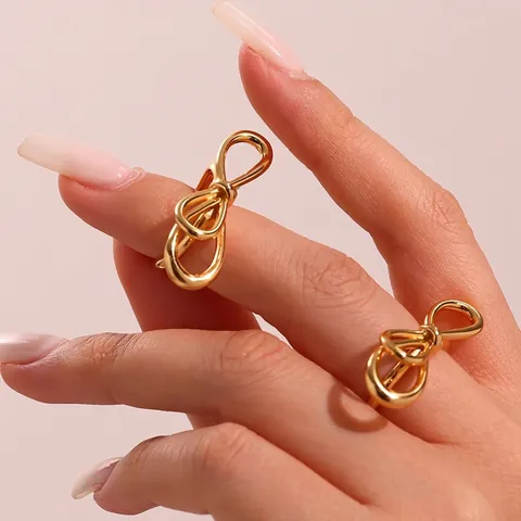 Minimalist Bowknot Open Ring Copper Polished Adjustable Knot French Style Jewelry For Women Elegant