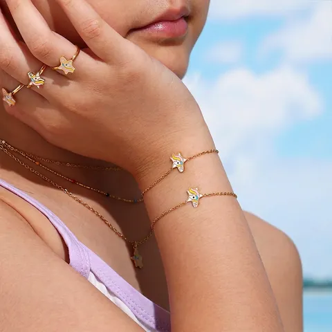 Edelstahl Einhorn Schmuck Halskette Armband Fußkettchen Und Verstellbarer Ring Vergoldet Emaille Stern Cartoon Für Mädchen