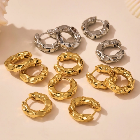 Hammered Hoop Earrings Stainless Steel 18K Gold Plated Spiked Huggie Earrings Punk Minimalist Jewelry For Women