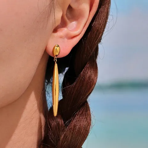 Orecchini Lunghi In Acciaio Inossidabile A Goccia D'acqua Lucidatura A Specchio Minimalista Geometrico Per Donne