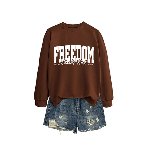 Sweat-Shirt À Col Rond Imprimé Freedom Manches Longues Mélange De Coton Pull Décontracté