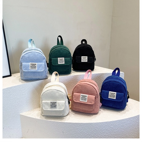 Women Mini Corduroy Backpack Vertical Stripe Design Casual Multi Color Small Shoulder Bag Fashion Girls Travel Daypack Versatile Bag