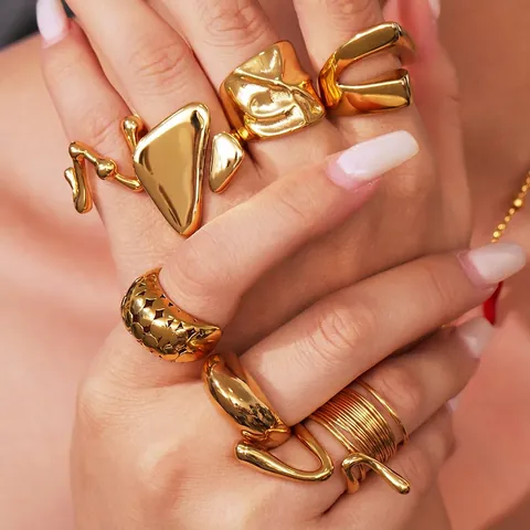 Geometrische Unregelmäßige Ringe Aus Edelstahl Mit Hohlem Klobigem Breitem Band Mode Schmuck Für Damen