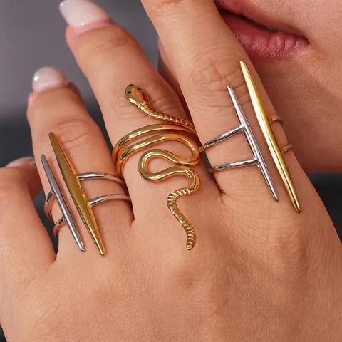 Stainless Steel Snake Ring Gothic Punk Geometric Open Adjustable Finger Jewelry For Women Men Gold Silver Color Accessories