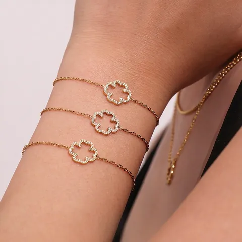 Hollow Four Leaf Clover Flower Necklace Bracelet Earrings Stainless Steel Zircon Inlaid Elegant Luxury Jewelry For Women