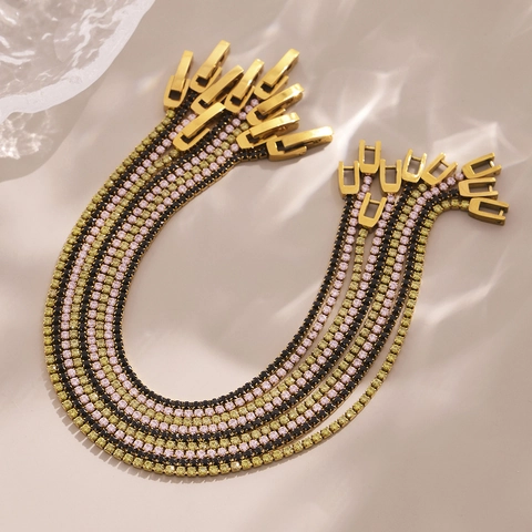 Women Stainless Steel Zircon Tennis Bracelet Gold Plated Sparkly Tiny Round Stone Thin Chain Stackable Jewelry Elegant Hand Accessory Gift